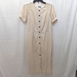 Ann Taylor Striped Beige Linen Midi Dress